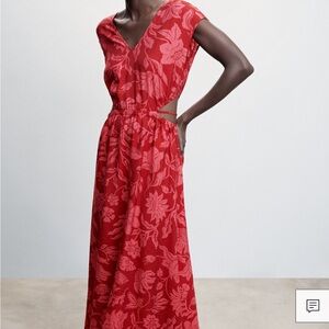 MANGO Elegant Red Floral Maxi Dress